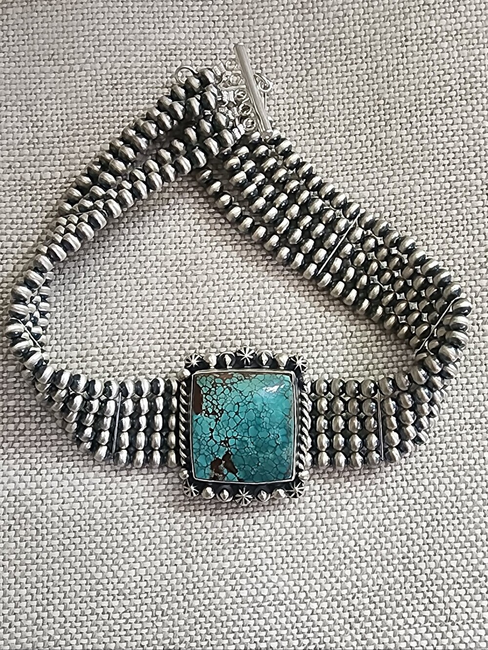 Sterling Silver Turquoise Statement Choker Necklace Navajo Native Made